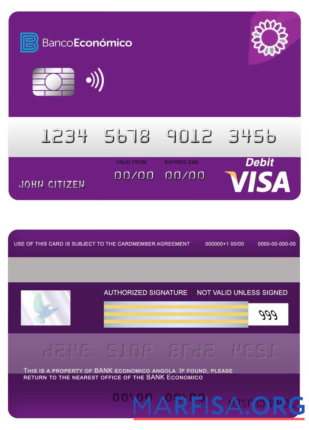 Blank Angola Bank Economio visa debit card sample